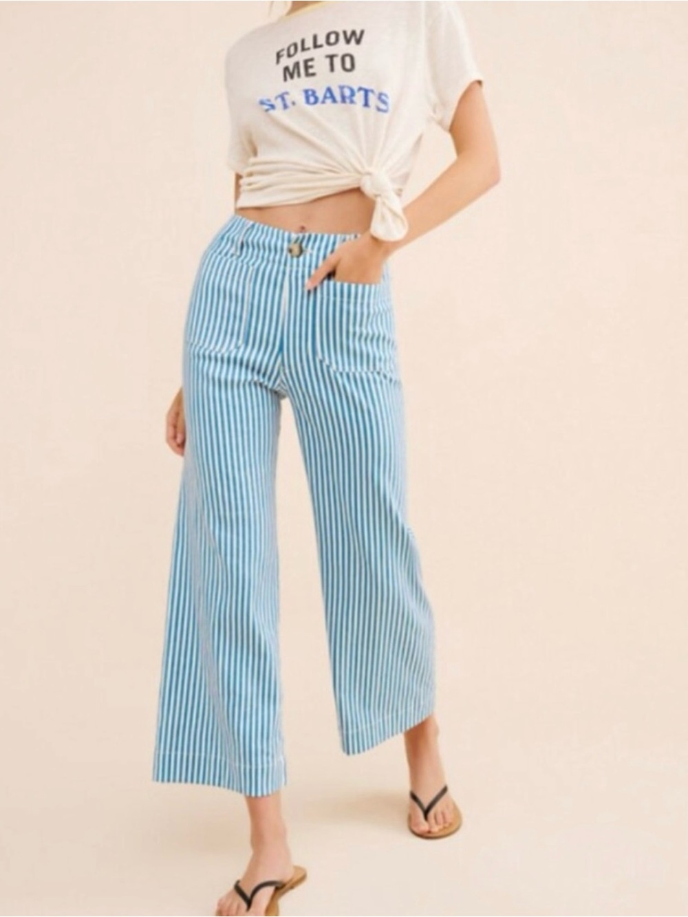 Anthropologie Maeve Colette Blue and White Stripe Linen Pants